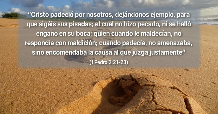 Cristo padeció por nosotros, dejándonos ejemplo, para que sigáis sus pisadas; el cual no hizo pecado, ni se halló engaño en su boca; quien cuando le maldecían, no respondía con maldición; cuando padecía, no amenazaba, sino encomendaba la causa al que juzga justamente (1 P 2:21-23)